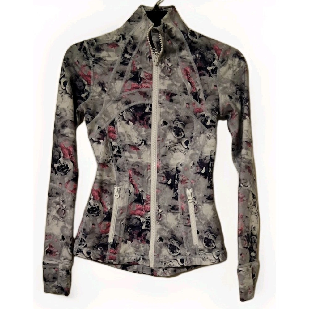 LuLuLemon Jacket Womens Size 2 Floral Pink Gray Roses